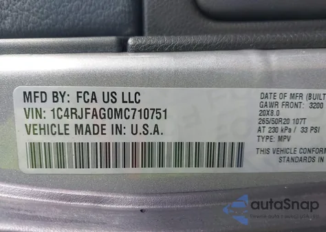 2021 Jeep Grand Cherokee Laredo X 4X4 from USA, damaged, VIN 1C4RJFAG0MC710751